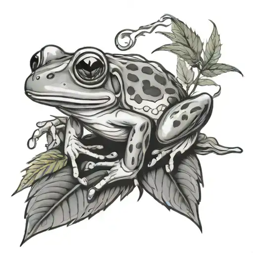 Frog Smoking Joint On Marijuana Leaf
