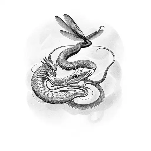 Snake With Dragon Fly And A Memento More Text