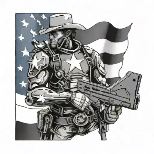 A Futuristic Space Cowboy With A Mechanical Arm Showcasing The Texas Flag