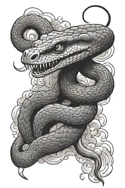 Snake With Clouds Fire Rain Tattoo