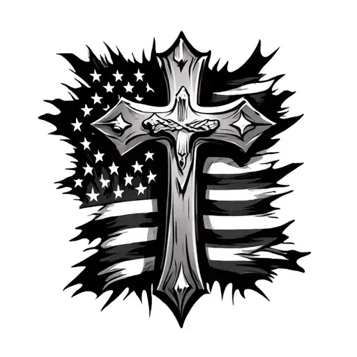 Cross With Black American Flag Inside