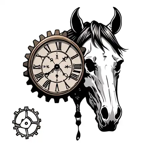 Clock Cogs Horse Skull Cowboy