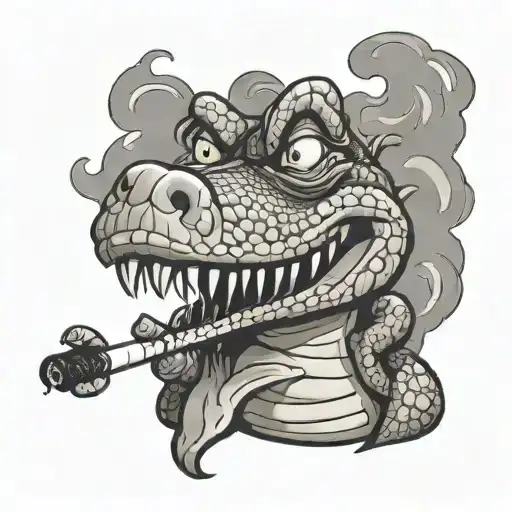 Cartoon Smoky Crocodile Smoking A Rolled-up Cigarette
