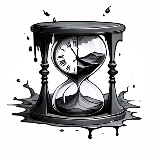 An Hourglass With A Small Crack In The Bottom Of It Leaking Sand And A Melting Clock In The Top Half