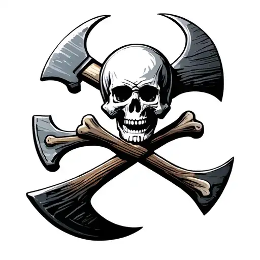 Firemans Axe With Skull And Cross Bones Ethced Into Head Of Both Axes