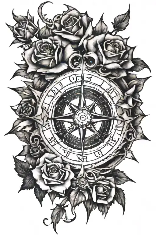 Crown Of Thorns With Flowers And Compass Rose