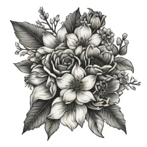 Birth Flower Bouquet Fine Line