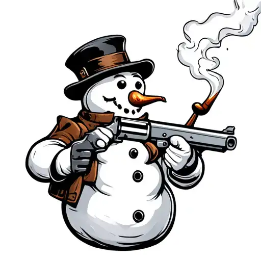 Gangster Frosty The Snowman Holding A Smoking Shotgun While Smoking A Pipe