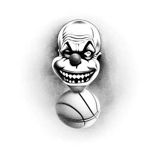 A Scary Clown Shooting A Basketball Laughing