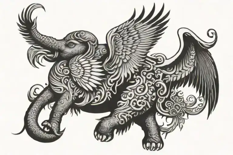 Elephant And Phoenix Rising Phoenix Bird