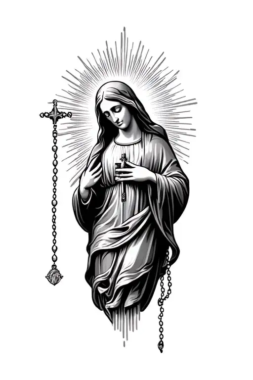 Virgin Mary With A Rosary Wrapped