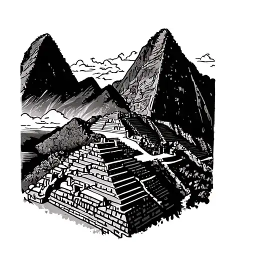 Machu Picchu Silhouette Line