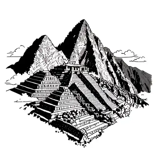 Machu Picchu Silhouette Line Fine Line Simple Design