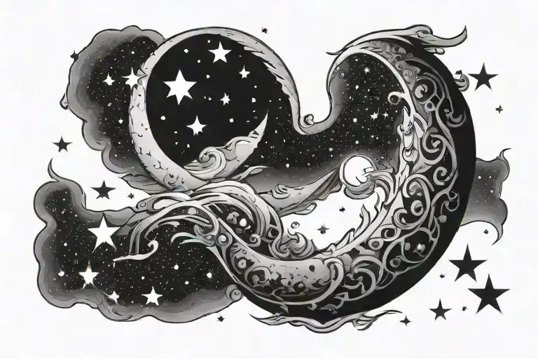 Crescent Moon Surrounded By Stars