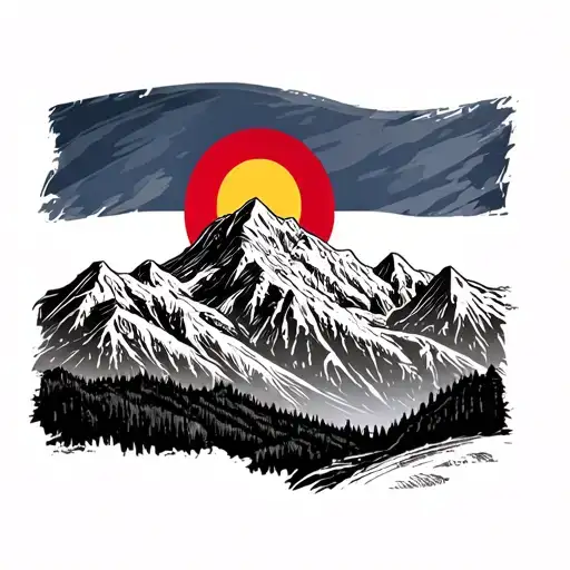 Colorado Flag And Mountains