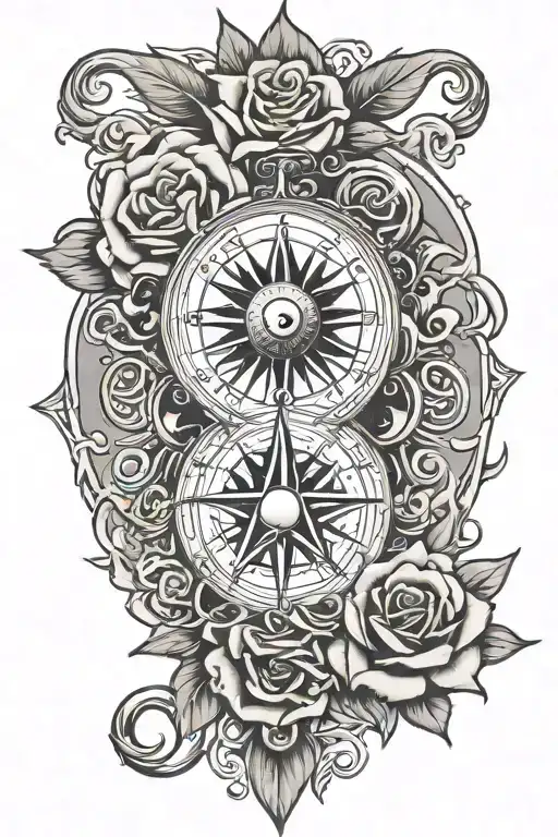 Wind Rose With Pocket Watch Then Rose With Thorn And Eye Of Horus