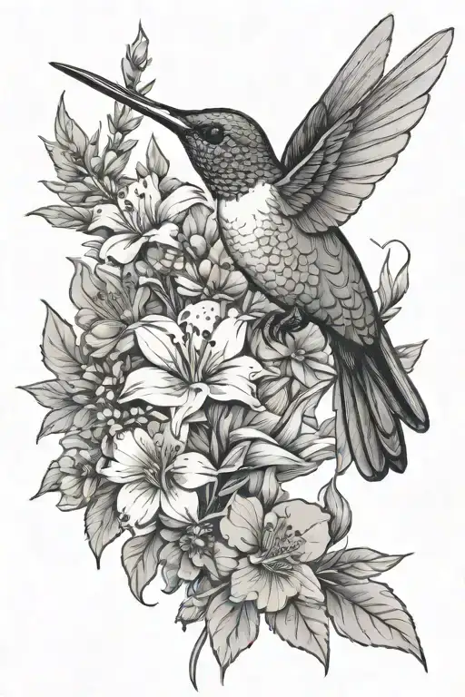 Bouquet Of Wild Flowers With Hummingbird