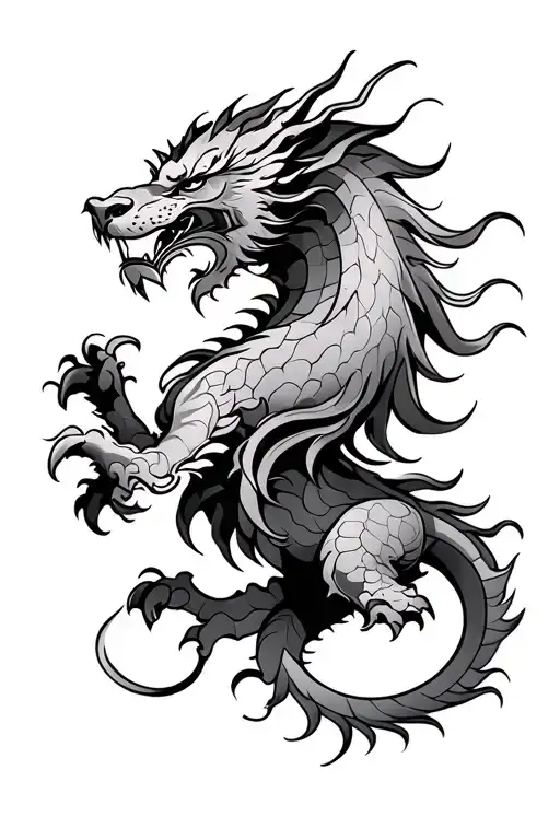 Half Dragon Half Lion Shin Tattoo Design Inspired