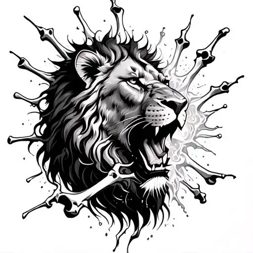 Lion Breaking Through Skin Glass Bones
