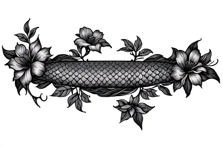 Straight Line Of Scales Intertwined With Flowers Peeking Out