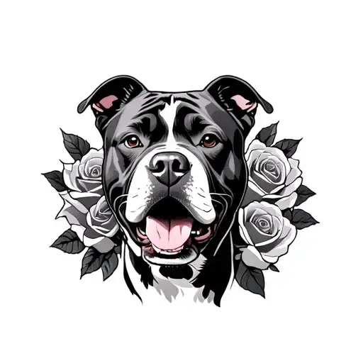 Pitbull Lining Roses