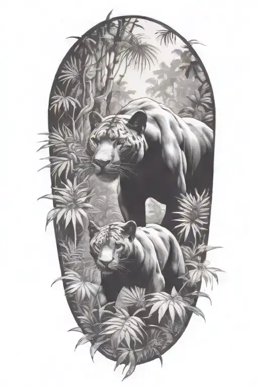 A Pack Of Panthers Stalking Through A Dense Jungle