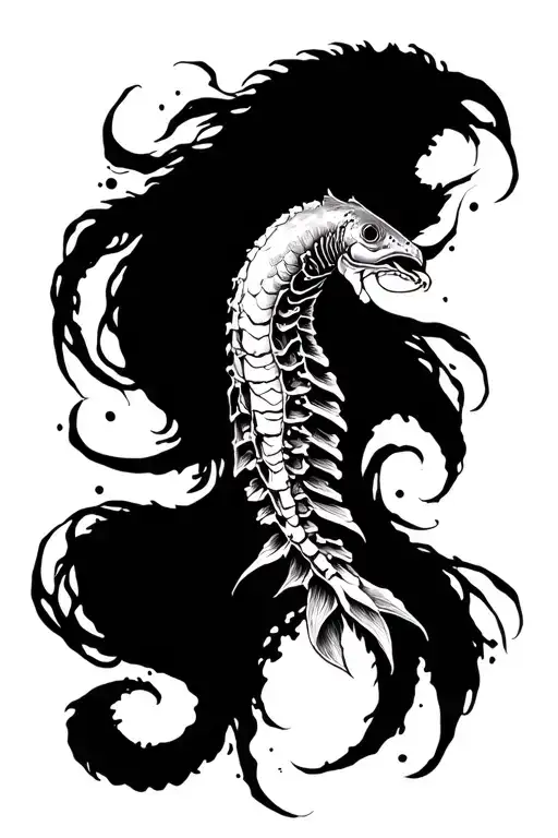 Ocean Themed Fine Line Spine Tattoo Design