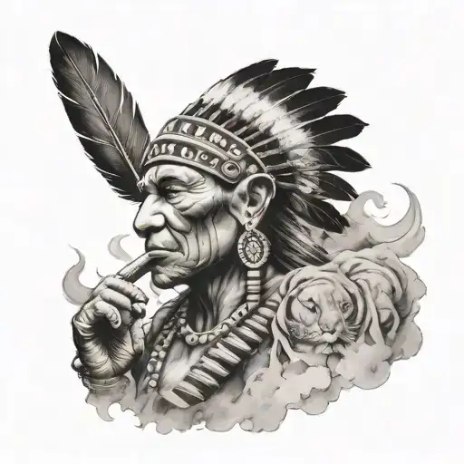 Indian Nativa With Cigar And Florest