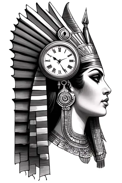 Clock And Egyptian Female