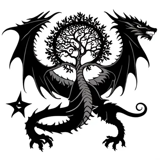 Earth Dragon With Virgin Astrological Sign And Tree