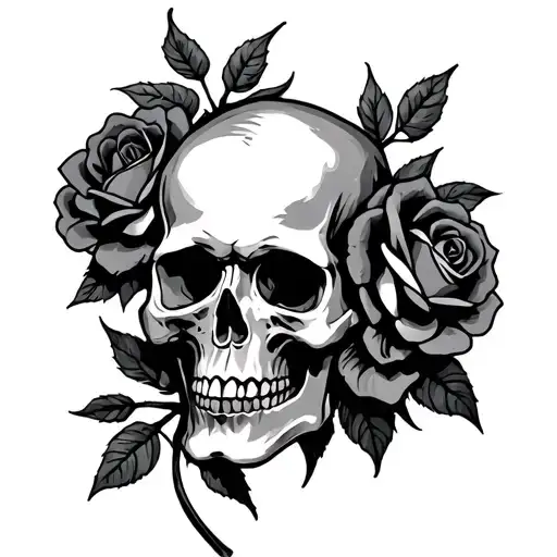 Skull And Thorny Roses