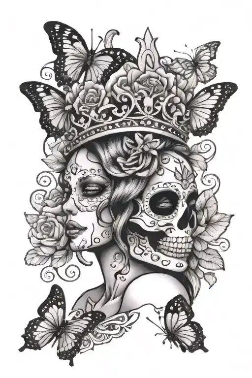 Candy Skull Goddess With A Crown And Butterfly
