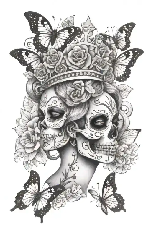 Candy Skull Goddess With A Crown And Butterfly