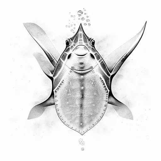 Sting Ray Silhouette Underwater Black And White Chest Piece