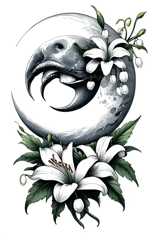 The Moon With Lily Of The Valley Flowers Intertwined