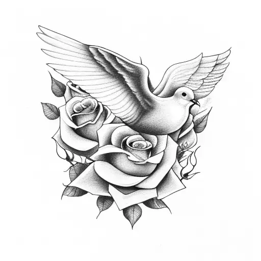 Dove With Rose And Clouds