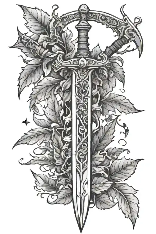 Sword Surrounded By Leaves Coming