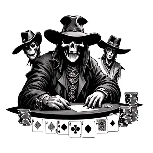 Grim Reaper Playing Poker With Cowboys