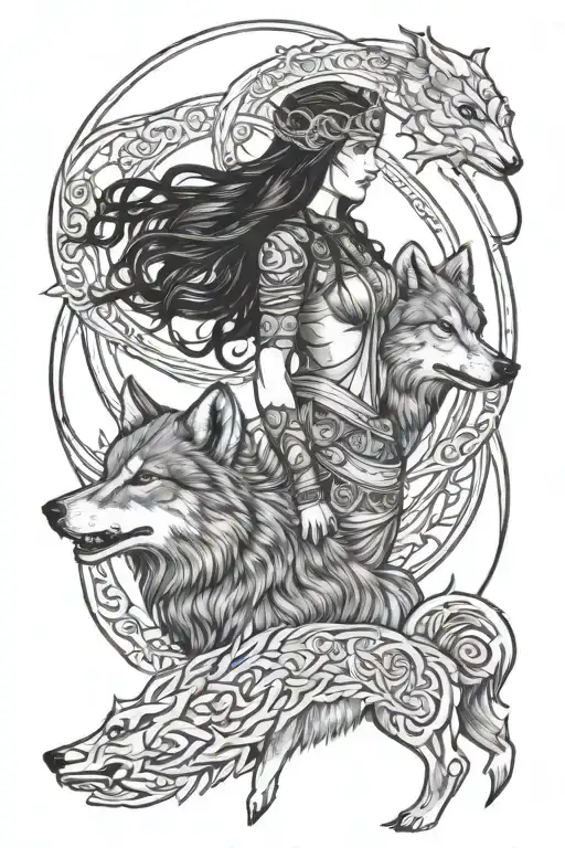 Skadi Goddess And Wolf