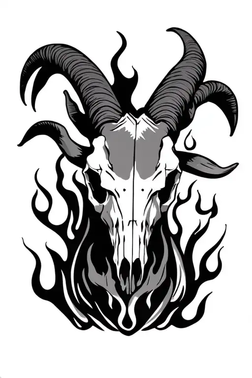 Goat Skull Fire Flames Left Arm Sleeve