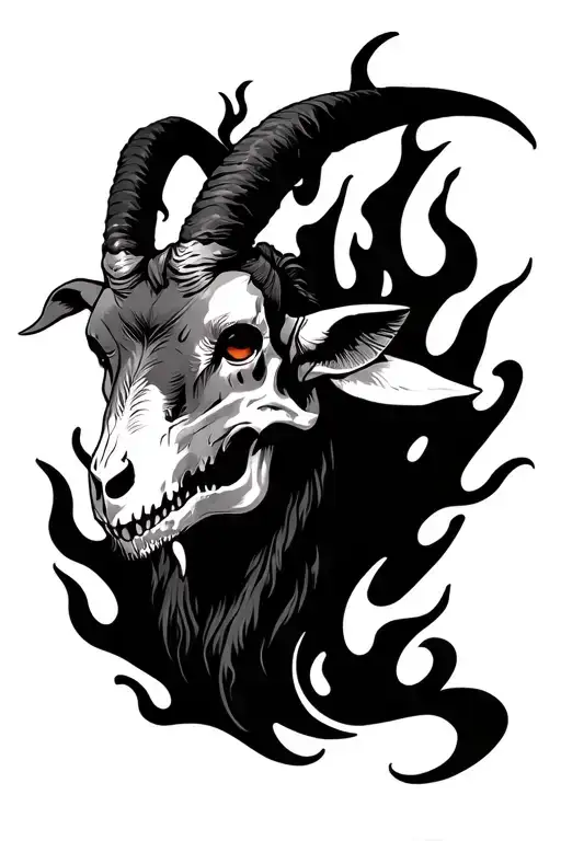 Goat Goth Skull Fire Flames Left Arm Sleeve