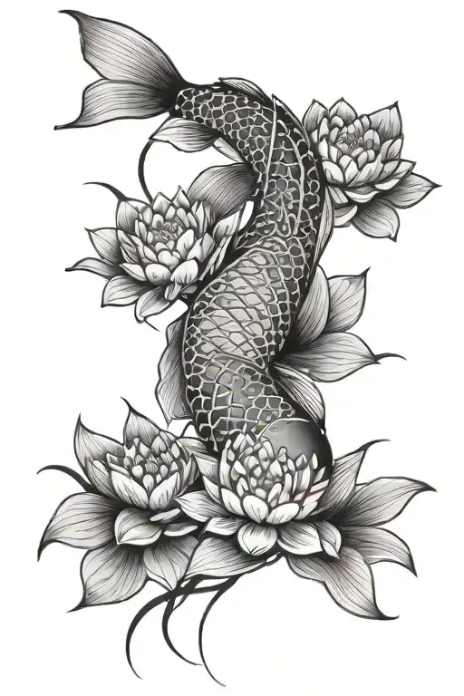 Koi Fish With Lily Pads And Lotus