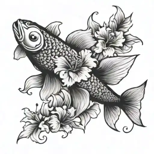 Koi Fish Swimming Around Hibiscus Flower