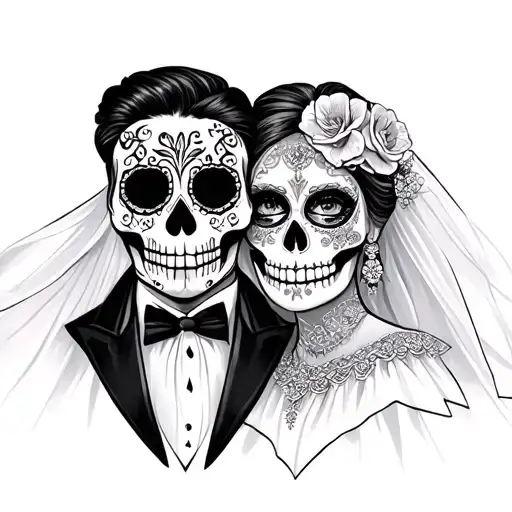 Sugar Skull Bride And Groom Faces