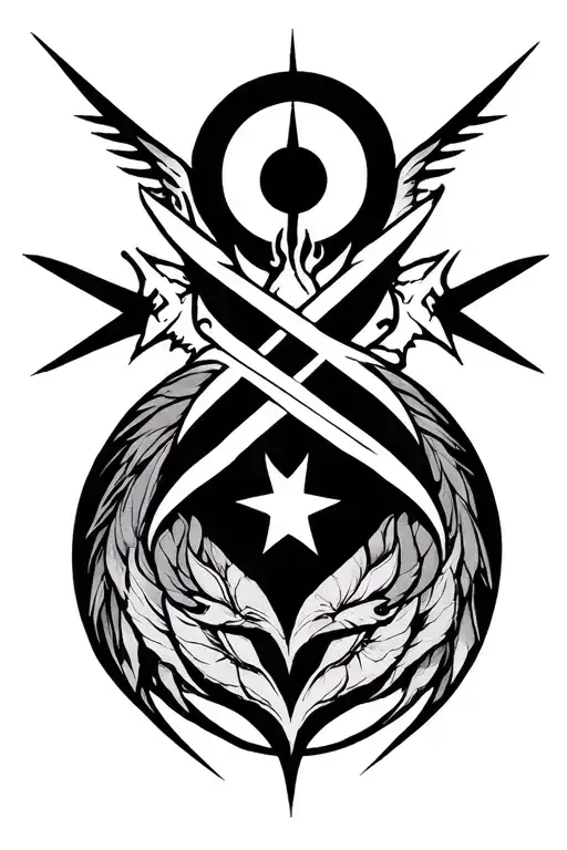 Make A Line Work Tattoo Where There Will Be A Five -Pointed Star And Sagittarius