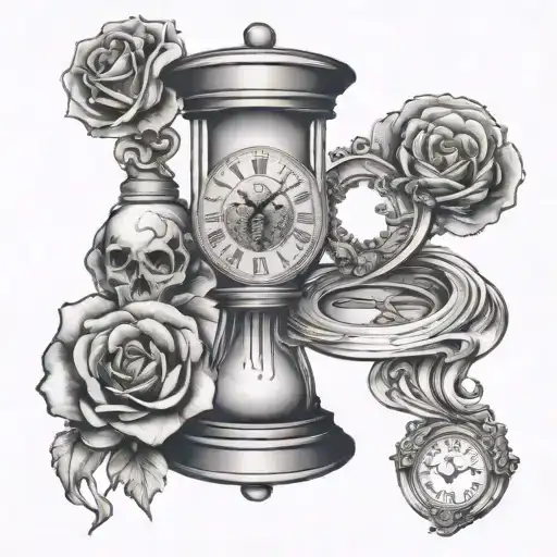 Grandfather Clock Skul Hour Glass With A Heart Intertwined