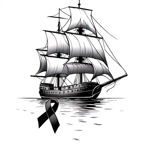 Sail Ship With Broken Sails Anchored Down By Melanoma Ribbon