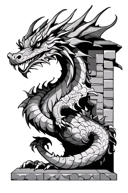 Old School Dragon Tattoo With Block Of Flats Behind Of It