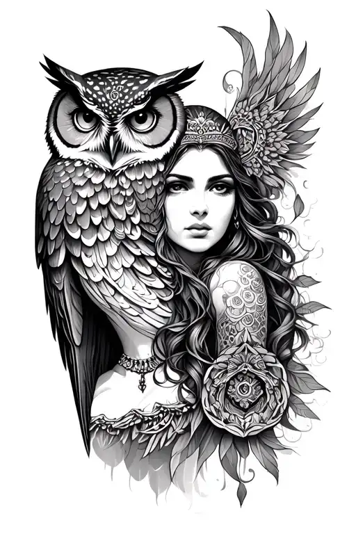 The Goddess Femis With The Owl On The Shoulder