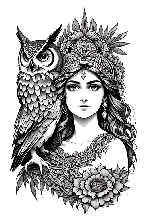 The Goddess Femis With The Owl On The Shoulder